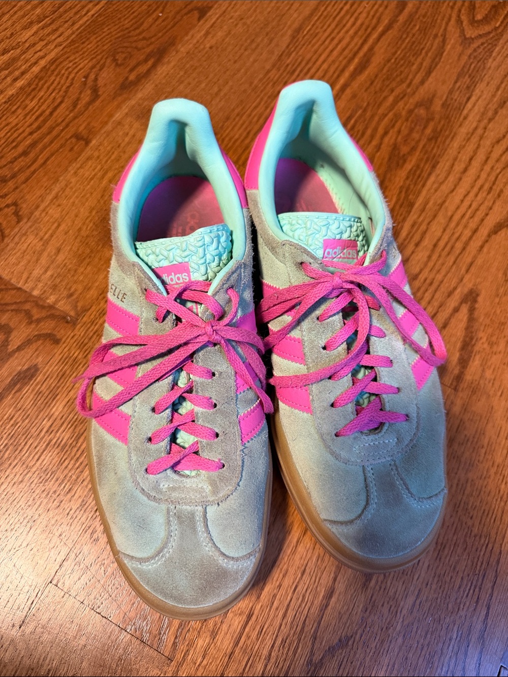 Adidas Gazelle Bold pink green suede sneakers size 8-1/2